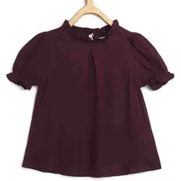 Chuppan Chupai     Puff Sleeves Solid  Top - Wine-picture-18