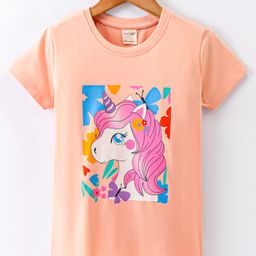 Cucumber Sinker Half Sleeves T-Shirt Unicorn Print - Peach-picture-3