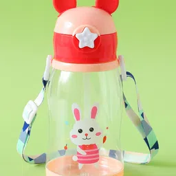 fab n funky Bunny Print Kids Straw Sipper Bottle 500 ml - Pink| BPA-Free| Leak resistant| School Water Bottle for Boys & Girls| Stylish Flip Lid| Straw & Shoulder Strap-picture-28