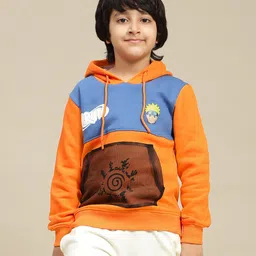 Kidsville Anime Featuring Full Sleeves Naruto Printed Hoodie - Orange & Blue-picture-10