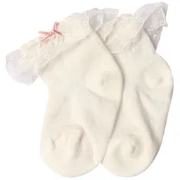 Kidofash Cotton Frill Detailed Abstract Embroidered Socks - White-picture-13