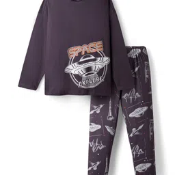 Primo Gino 100% Cotton Knit Full Sleeves Night Suit With Space Theme Print - Charcoal Grey-picture-12
