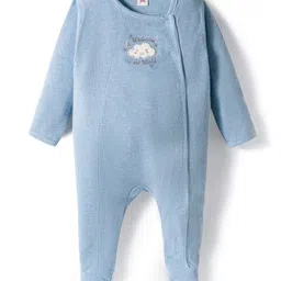 ToffyHouse Waffle Knit Full Sleeves Sleepsuit With Text Embriodery - Light Blue-picture-14