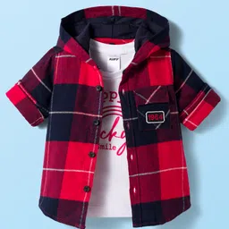 Ruff 100& Cotton Woven Full Sleeves Hooded Twill Checkered Shirt with T-Shirt - Red-picture-18