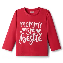 Babyhug Cotton Knit Full Sleeves Night Suit with Heart Print - Red image 2