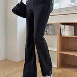 Next One Women Solid Flared High-Rise Trousers image 2