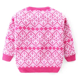 Babyhug Knitted Full Sleeves Sweater Set With Colour Aztec Design - Pink image 3