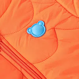 Babyhug Woven Full Sleeves Solid Color Padded Hooded Jacket with Bear Patch Applique - Orange image 3