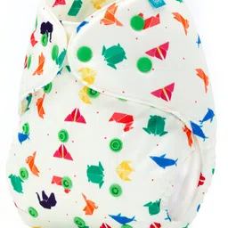 Bumberry Adjustable Reusable Cloth Diaper Cover With Insert Origami Print - White image 3