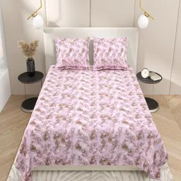 INDRA'S Pink & Cream-Coloured 250 TC Bedsheet with 2 Pillow Covers-picture-25
