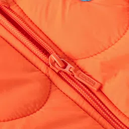 Babyhug Woven Full Sleeves Solid Color Padded Hooded Jacket with Bear Patch Applique - Orange image 4