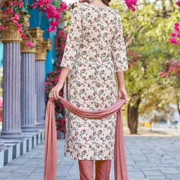 SZN Floral Printed V-Neck Straight Kurta With Trousers And Dupatta image 4