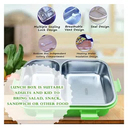 FunBlast Lunch Box with Spoon & Fork for School Kids - Green image 5