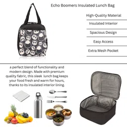 Echo Boomers Premium Panda Pint Lunch BagStylish, Lightweight, Attractive, & Durable Meal Companion and versatile bag - Black image 5