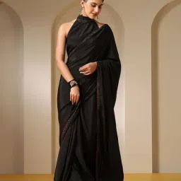 Swtantra Black Crepe Saree With Unstitched Self Blouse-picture-16