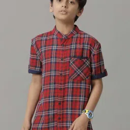 Under Fourteen Only Kids Red Cotton Chequered Shirt-picture-40