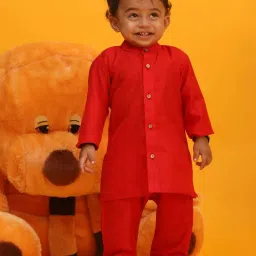 VASTRAMAY Boys Red Solid Full Sleeves Kurta Sets image 2