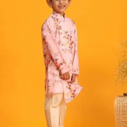 VASTRAMAY Boys Pink Floral Full Sleeves Kurta Sets image 2
