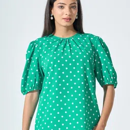 SALT ATTIRE Polka Dot Print Puff Sleeve Top-picture-11