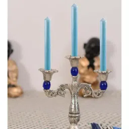 eCraftIndia Royal Blue Crystal Metal Candle Stand-picture-48