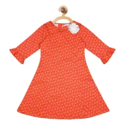 Elle Kids Orange Cotton Printed Dress-picture-15