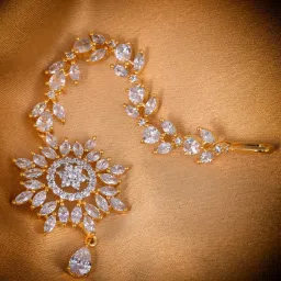 Saraf Rs Jewellery Gold Plated Stylish Diamond Maang Tikka For Women & Girls image 2