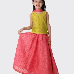 Fabindia Kids Pink Printed Lehenga Choli With Dupatta-image-9
