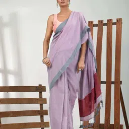 CHARUKRITI Purple Cotton Saree With Unstitched Blouse-image-24