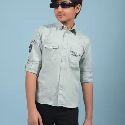 Crimsoune Club Boys Green Cotton Slim Fit Shirt-image-61