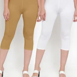 Gracit White & Beige Mid Rise Capris - Pack Of 2-picture-14