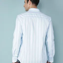 Crimsoune Club Blue Cotton Slim Fit Striped Shirt image 2
