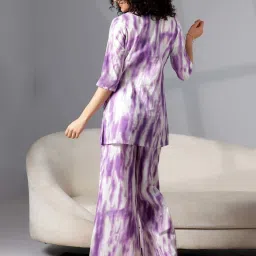 Libas Purple Cotton Printed Kurti & Pyjama Set image 2