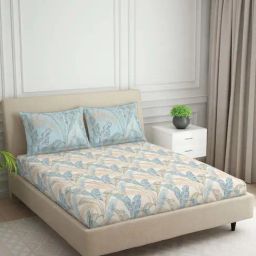 Spaces Tropica Blue 132 TC Cotton Queen Flat Bedsheet with 2 Pillow Covers-picture-13