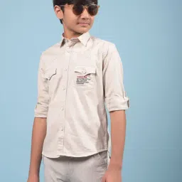 Crimsoune Club Boys Beige Cotton Slim Fit Shirt-picture-41