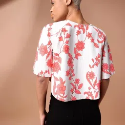 PURVAJA Red & White Floral Print Crop Top image 2