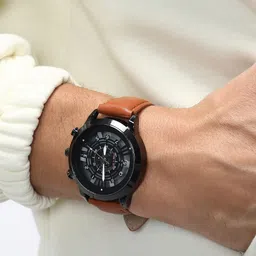 French Accent Men Embellished Dial & Leather Straps Analogue Watch SS25_FAWC1063 image 2