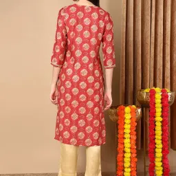 Vaamsi Rust Printed Straight Kurta image 2