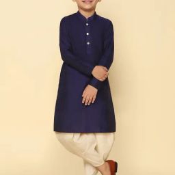 KISAH Navy & Cream Solid Full Sleeves Kurta with Dhoti-picture-29