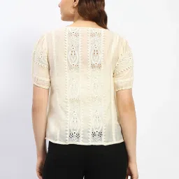 MADAME Cream Cotton Self Design Top image 2