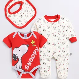 YK X Tinyo Infant Boys Snoopy Printed Pure Cotton Bodysuit with Printed Sleepsuit image 1