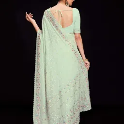 Odette Sea Green Embroidered Saree With Unstitched Blouse image 2