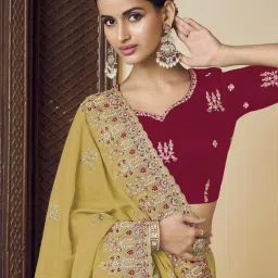 Odette Yellow Georgette Embroidered Saree With Unstitched Blouse image 2