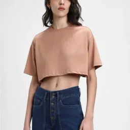 Forever 21 Brown Cotton Relaxed Fit Crop Top-picture-24