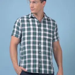 Crimsoune Club Green Cotton Slim Fit Checked Casual Shirt-image-87