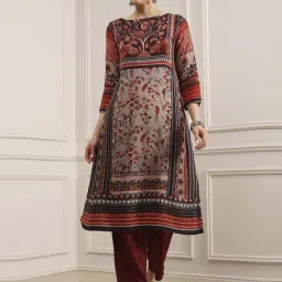 Biba Black Straight Fit Floral Print Kurta-image-80