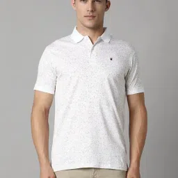 Louis Philippe White Cotton Slim Fit Printed Polo T-Shirt-image-16