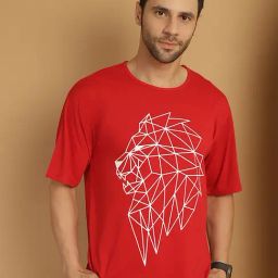 Vimal Jonney Red Regular Fit Printed Oversized Crew T-Shirt-picture-13