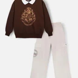 Nap Chief Kids Brown Printed Relaxed Fit Sweatshirt & Pants-image-61