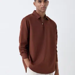 ETA by Westside Rust Solid Relaxed Fit Cotton-Blend Shirt-picture-11