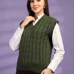 Mast & Harbour Women Cable Knit Woollen Sweater Vest image 2